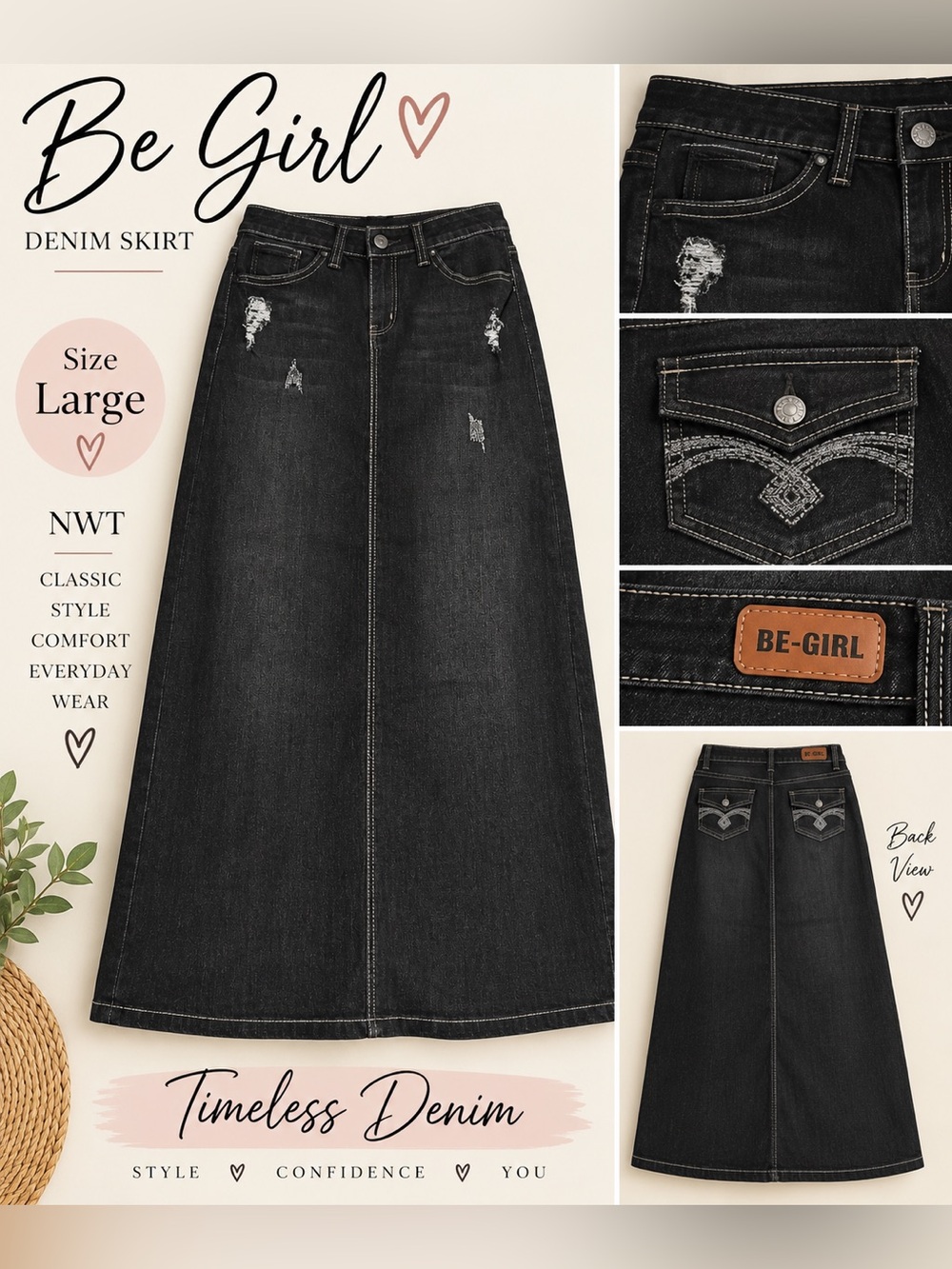 Dark Wash Denim Midi Skirt - Classic A-Line Modest Skirt